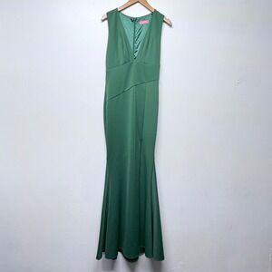Lillys Kloset Forest Green Deep V-Neck Mermaid Maxi Gown Sleeveless Size L